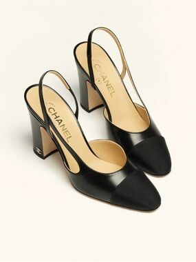 CHANEL ~ Black Leather Slingback Heels Size 36